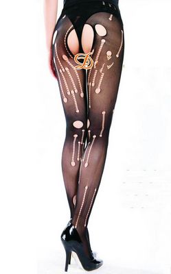 Black Torn Effect Tights With Bottom Reveal Feature
